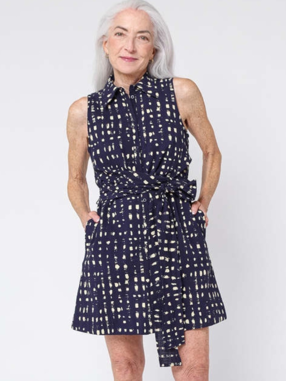 Apiece Apart Rio Tie Mini Dress Navy Stamped Plaid S